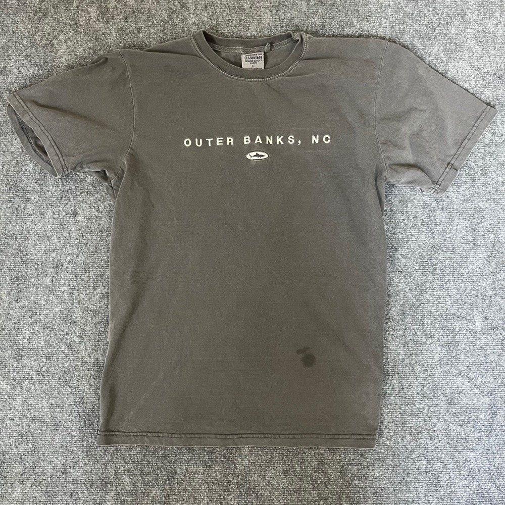US Vintage Outer Banks NC Shark Graphic T-Shirt Gray Large RN112932